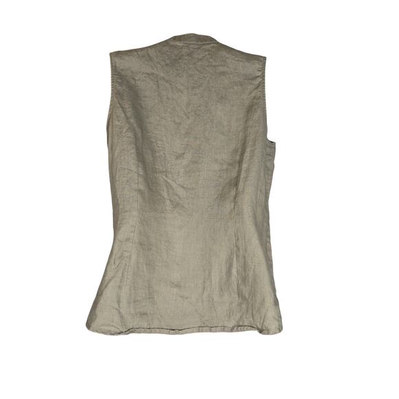 Richard Malcolm Women Medium 100% Linen Top Casual Neutral Ruffle Taupe Vacation - Picture 3 of 9